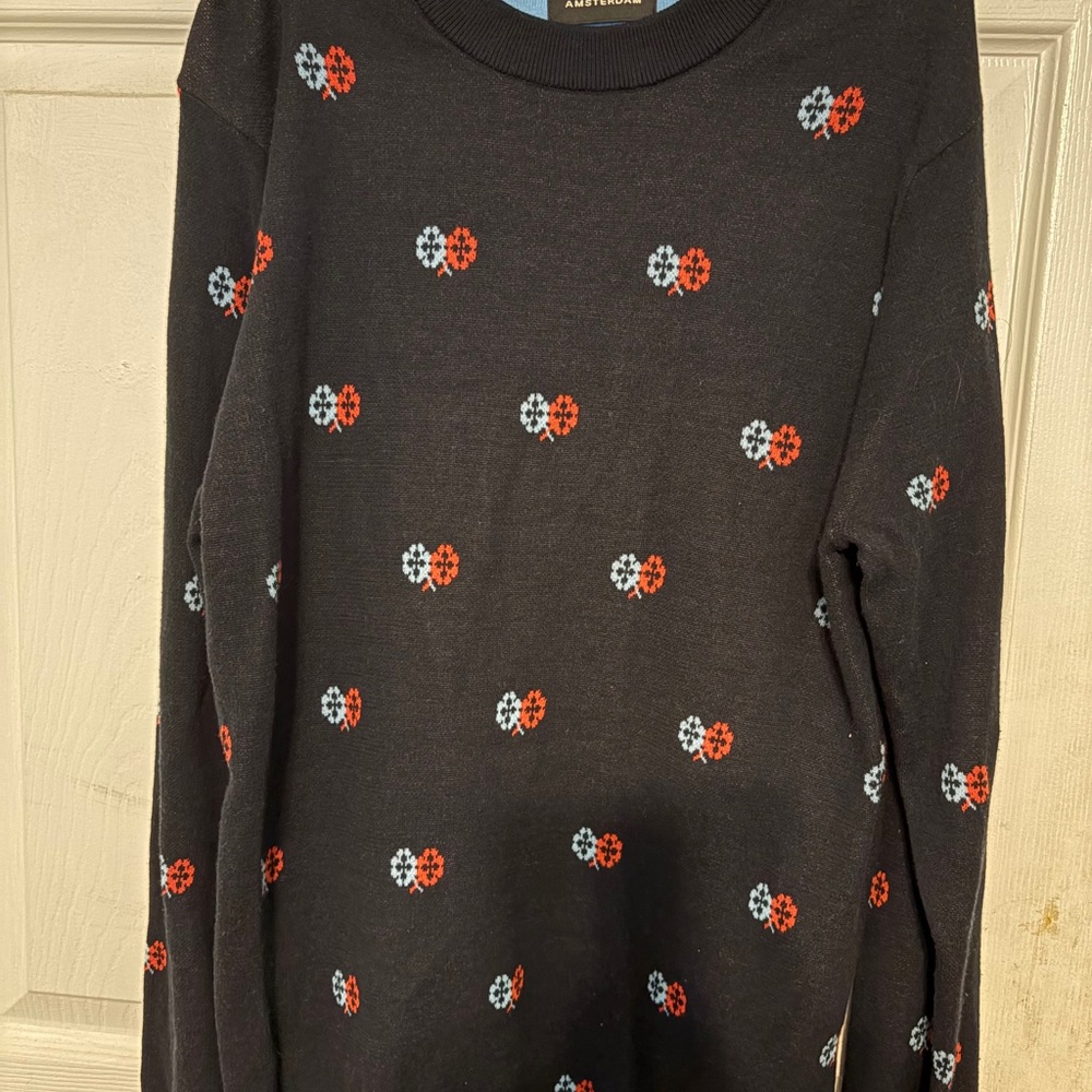 Scotch & Soda Black Sweater with Red and White Floral Pattern